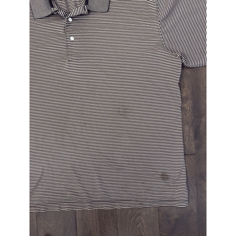 Alan Flusser Polo Shirt Mens XL Tan Striped Mercerized Cotton Golf Short Sleeve - Picture 3 of 5
